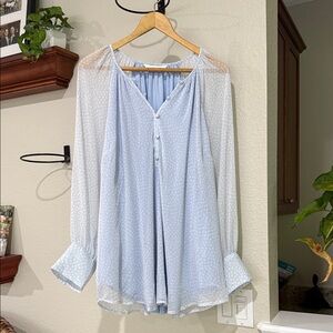NWOT LC Lauren Conrad Sky Blue Sheer balloon sleeve Blouse size large